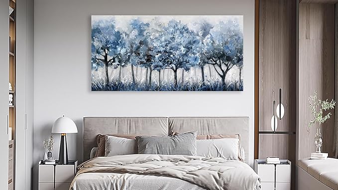 yearainn Abstract Forest Canvas Wall Art - Blue Trees Pictures Navy Botanical Painting Wall Decor Minimalist Modern Printing Artwork for Living Room Bedroom Home Office Decorations 29" x 58"