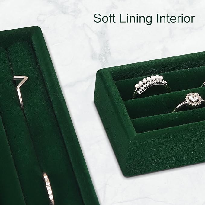 Small Jewelry Tray-Ring Organizer 2PCS Premium Velvet Rings Earrings Display Tray Storage Insert Holder for Jewelry Box, Drawer, Dresser (3 Slots, Green)
