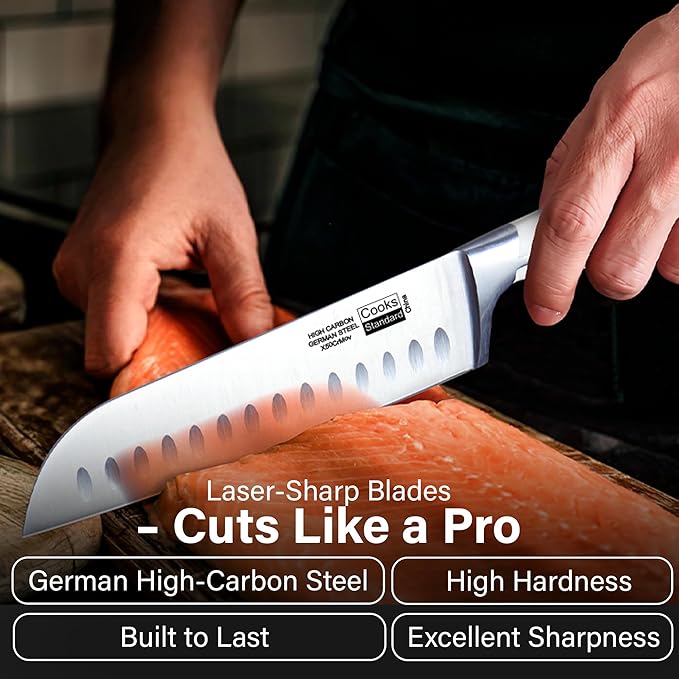 Cooks Standard Kitchen Knife Set with Block 6-Piece, Stainless Steel Forge High Carbon German Blade with Expandable Bamboo Storage Block for Extra Slots, White