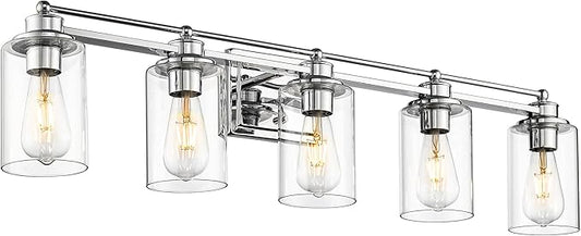 Chrome Vanity Light Fixtures, HWH 5-Light Bathroom Light Over Mirror, Modern Wall Sconce Lighting for Bathroom 37-inch, Chrome Finish, 5HLT63B-5W CH