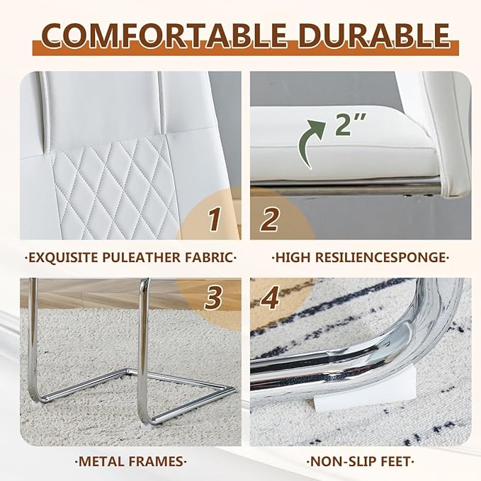 63'' Glass Dining Table Set for 4, Kitchen Table Chairs Set of 4, Clear Glass Dining Table with Black unique design Leg and Silver Metal Base, 4 PU Dining Chairs with Metal Legs, Living Room, Kitchen.