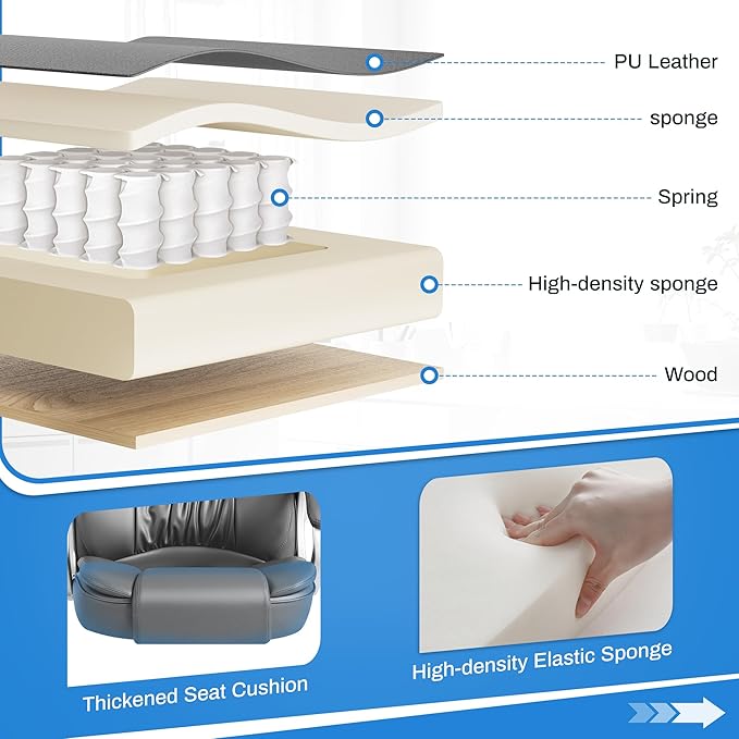 Furmax Leather High Back Office Chair Ergonomic Executive Office Chair Swivel Computer Desk Chair Lumbar Support Soft Cushioned Padded Arms (Grey)