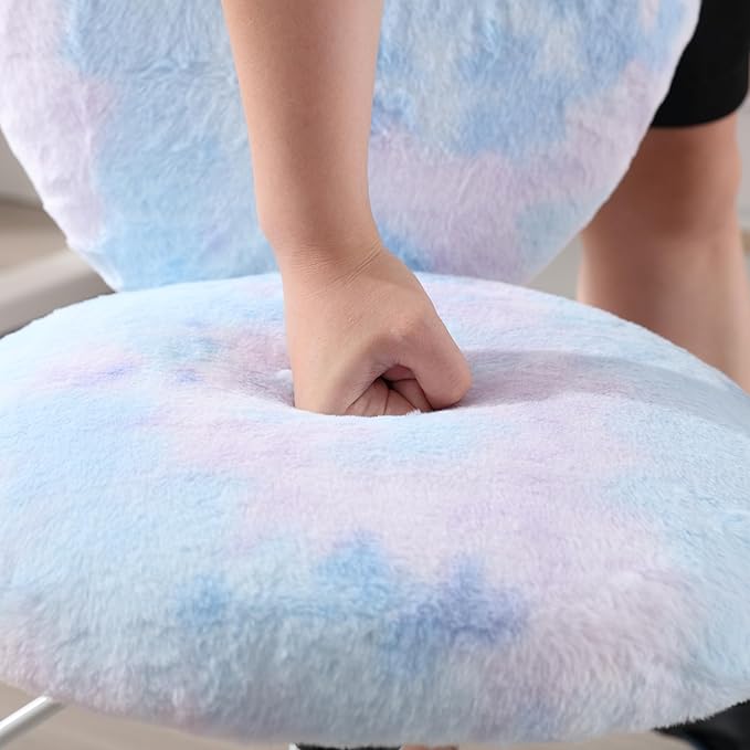 Kmax Kids Reading Chair, Rolling Cute Desk Chair for Girls Swivel Office Chair with Wheels & Heart Back Adjustable Childrens Vanity Chair for Bedroom Reading Room - Fur, Baby Blue