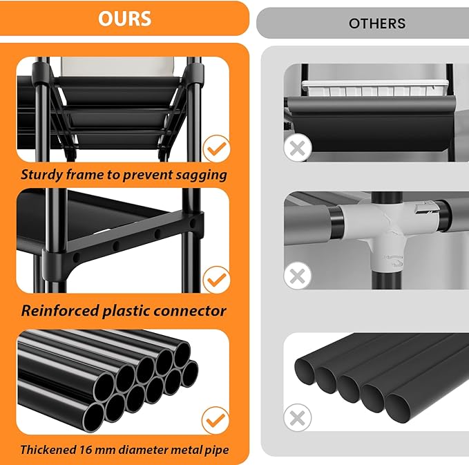 Mavivegue 4-Tier Portable Closet with Shelves & Hanging Rod - Portable Wardrobe Closet for Bedroom, Closet, Dorm - Easy Assembly Clothing Rack with Shelves for Clothes, Shoes, Accessories