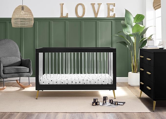 Delta Children Sloane 4-in-1 Acrylic Convertible Crib - Greenguard Gold Certified, Black/Bronze