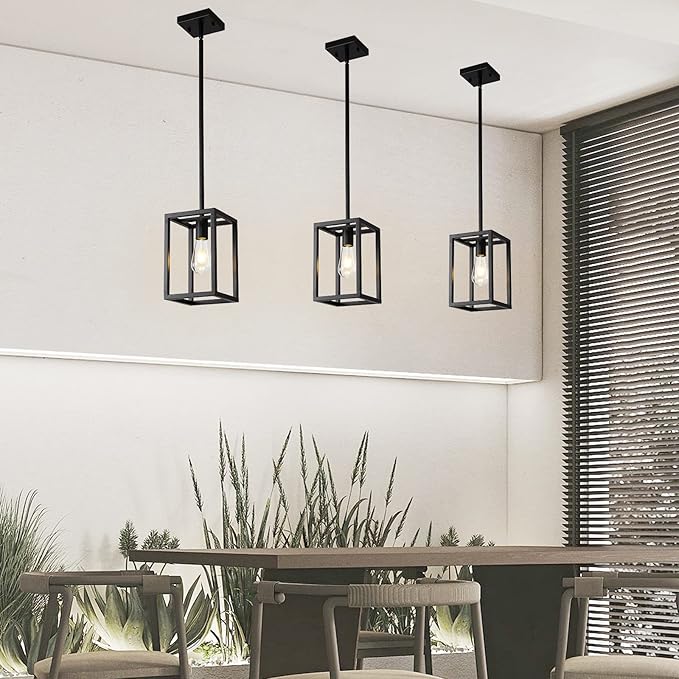 Kitchen Black Pendant Lighting Chandeliers for Dining Rooms, Mini Pendant Lights 1-Light Modern Hanging Light Fixture Matte Black Industrial for Kitchen Island