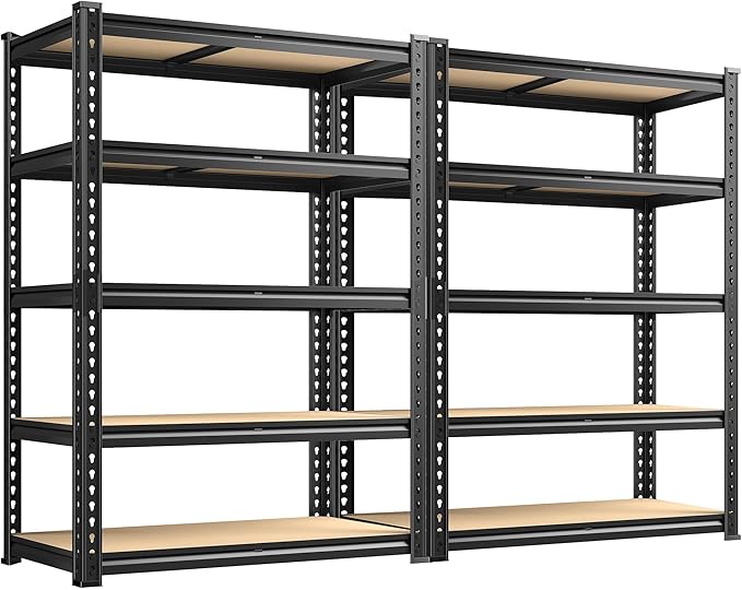 72.12" H Garage Shelving, Storage Shelves Load 2100LBS, 5-Tier Adjustable Shelving Unit with Thickened Wooden Boards for Multiple Scenarios, 72.12" H x 35.55" W x 11.85" D, Black, 2 Pack