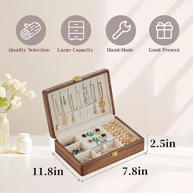 Wooden Jewelry Box For Women Jewelry Organizer Box With Lock Jewelry Holder Organizer For Necklace Ring Earring