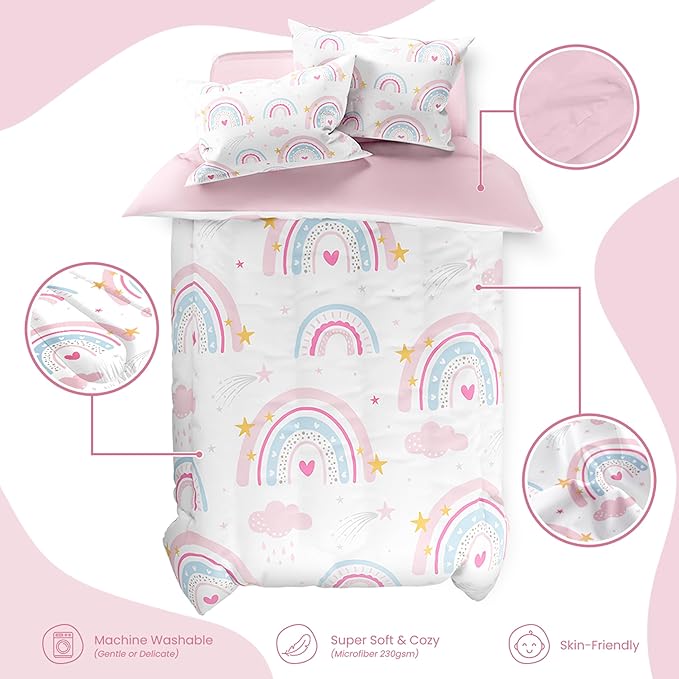 SANDJEST Rainbow Duvet Cover Sets Full Size for Kids Girls, Incude 1 Polyester Comforter Cover 80x90 Inches and 2 Pillowcases 20x26 Inches, Comforter Not Included, Gift for Christmas Birthday