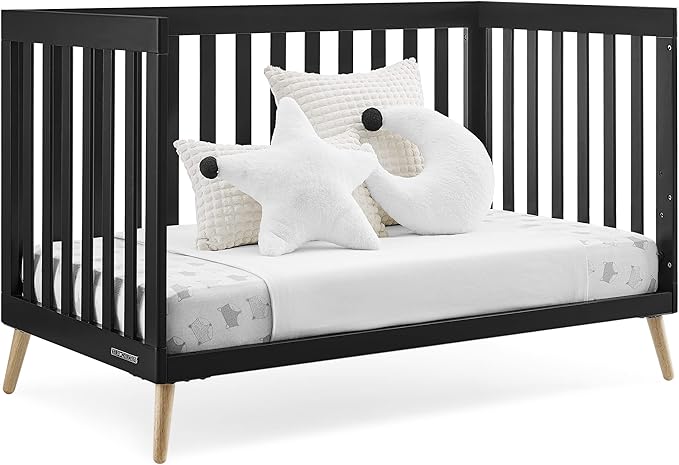 Delta Children Essex 4-in-1 Convertible Baby Crib, Ebony with Natural Legs