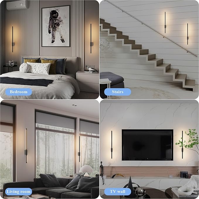 2 Pack Battery Powered Wall Sconces 6000mAh Rechargeable Dimmable LED Wall Lights for Living Room, Hallway, Bedroom, 23.6in Living Room Dressers, 23.62 in