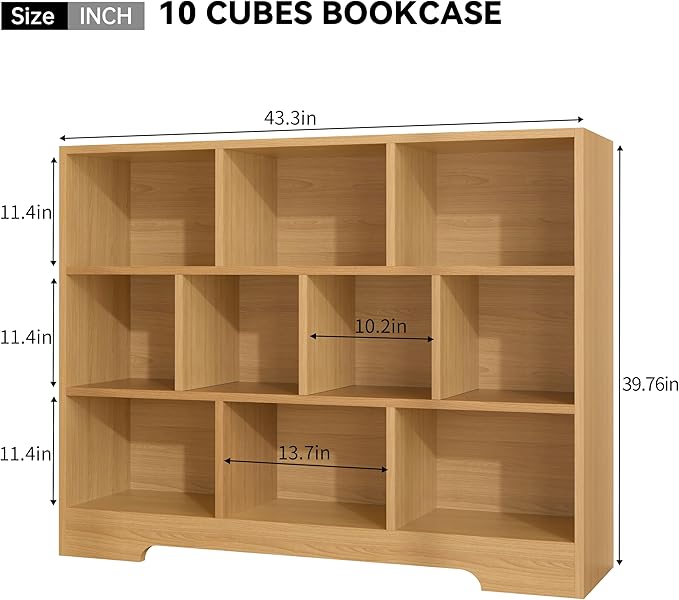 Kids Book Shelf Set of 2, 10 Cubes Storage Organizer Montessori Bookshelf, 3-Tier Wooden Kids Bookcase, Toy Storage Organizer for Children, Wooden Toddler Bookshelf Cube Shelf for Kid’s Room