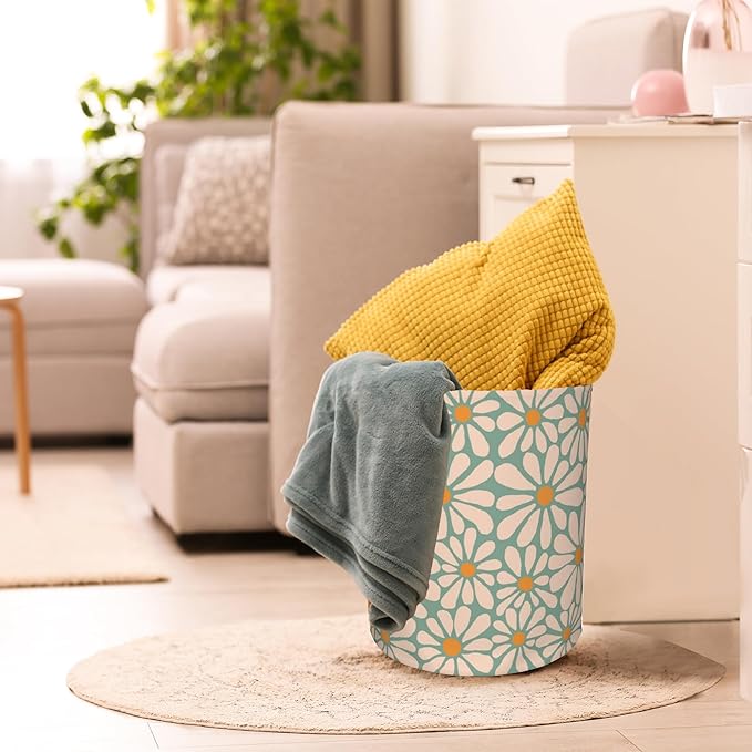 Abstract Daisy Flower Retro Groovy Flowers Laundry Basket,Waterproof Laundry Hamper,Collapsible Organizer Basket for Storage Bin Toy Bins, Dirty Clothes Laundry Basket for Living Room/Bathroom