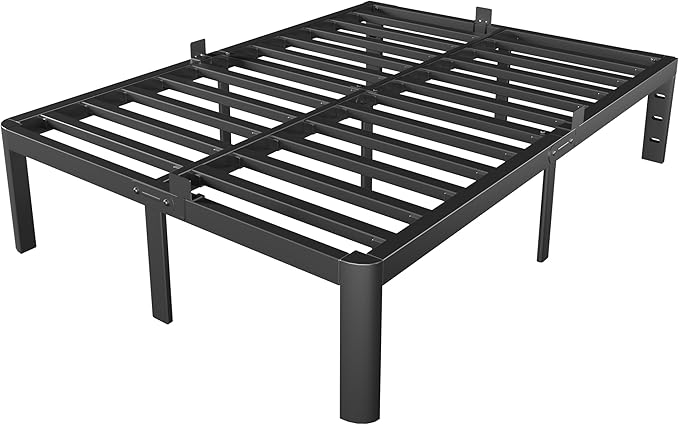 King Bed Frame Black, 14 Inch Metal King Size Bed Frame No Box Spring Needed, DIY Headboard Holes, Heavy Duty Steel Support 3500 LBS, Noiseless, Round Corner Legs, Storage Space, Easy Assembly