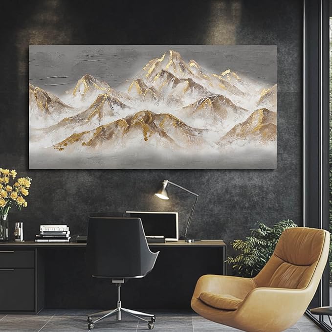 SDYA Mountain Wall Art Gold Pictures Wall Decor Grey Textured Poster for Living Room Dining Room Nature Wall Paintings for Bedroom 24x48 Inch