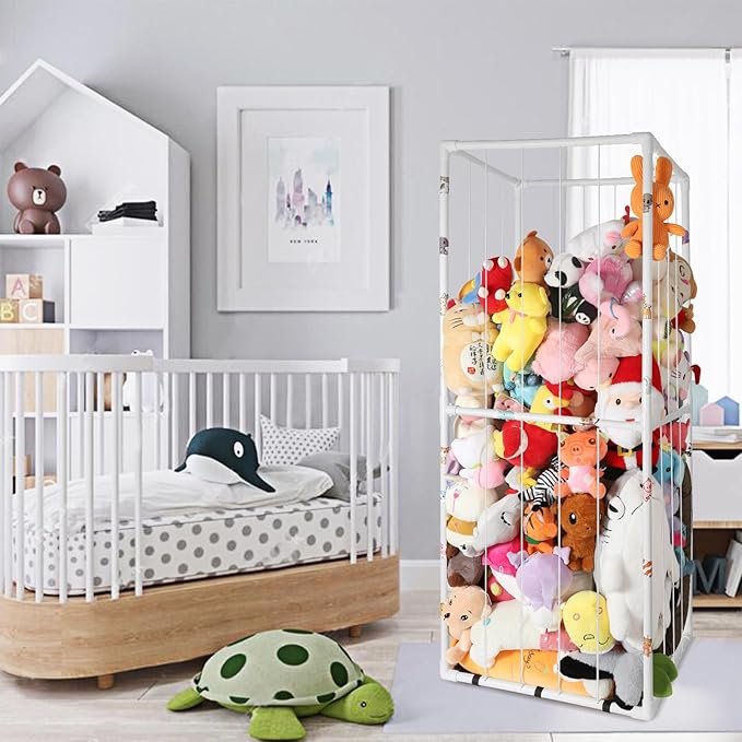 Extra Large Stuffed Animal Storage for Corner Organizer,Premium PVC Material with Elastic Cord Hold Up to 250 Plush Toys,Stuffed Zoo Animal Holder and Collection for Playroom