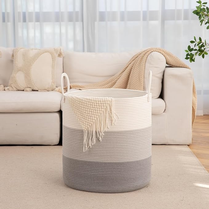 OIAHOMY 100L Laundry Hamper, Dirty Clothes Hamper for Bedroom, Collapsible Laundry Basket, Large Blanket Basket, Nursery Hamper with Handle, Blanket Storage for Living Room-18.5x21inches-Gradient Grey