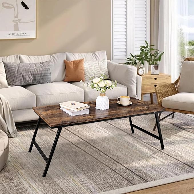 Folding Coffee Table Modern Industrial Center Table Wooden Rectangular Floor Table for Sitting on The Floor Portable Small Low Desk for Living Room Small Spaces