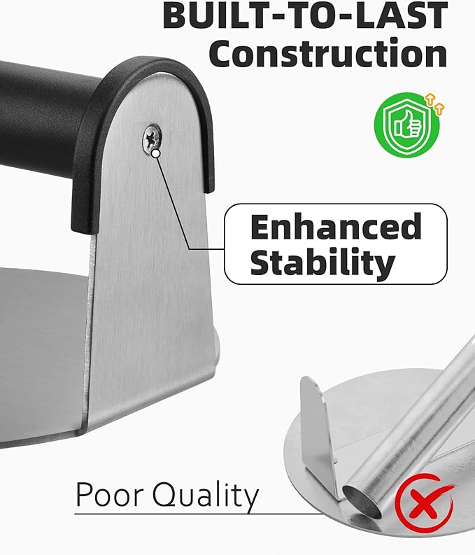 Burger Press, 6'' Round Burger Smasher for Griddle with Heat-resistant Handle, Stainless Steel Non-stick Hamburger Smasher Tool for Flat Top Griddle, Grill, BBQ, Cooking, Gift Package