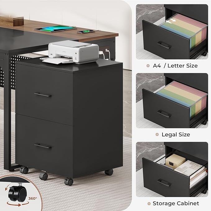 71" Executive Desk, Reversible L Shaped Desk with Mobile File Cabinet & Power Outlets, Large Office Desk with Drawers, Storage Shelves, Hooks, Corner Computer Desk for Home Office (Walnut)