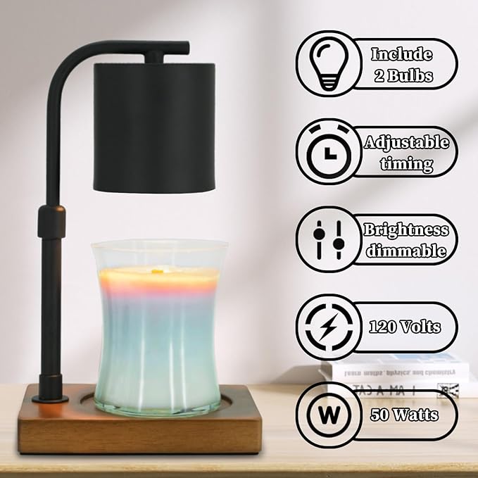 Candle Warmer Lamp Timer - Electric Adjustable Candle Lamp Warmer, Birthday Gifts for Women, Mothers Day Gifts for Mom, House Warming Gifts New Home, Candle Warmer for Jar Candles with 2 Bulb