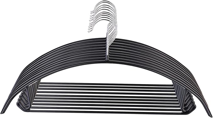 Tosnail 10-Pack Non-Slip Sweater Hangers with Pants Bar, Dimple and Crease Free Hanger for Suit Coat, Shirt, Closet Organizer, Black