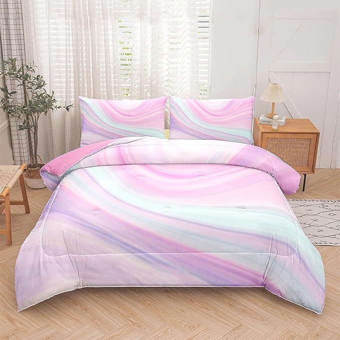 Tailor Shop Kids Comforter Set - Queen Size, Pink Girls Bedding Tie Dye Comforter & Pillowcases