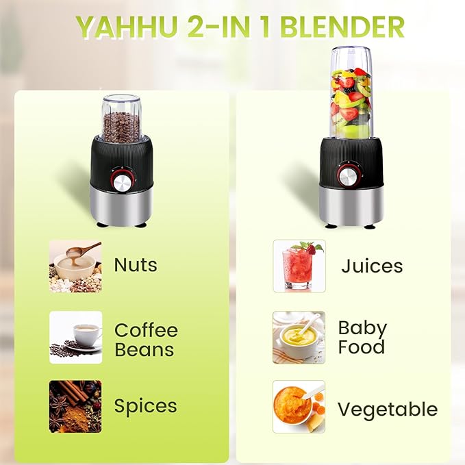Smoothie Blender,1000W Max Blenders for Shakes and Smoothies in Kitchen, With Two Portable Bottle and Spout Lids(1 * 27oz&1 * 6.7oz),Coffee Grinder, 3 Modes Nutritional Recipe Blender,Black