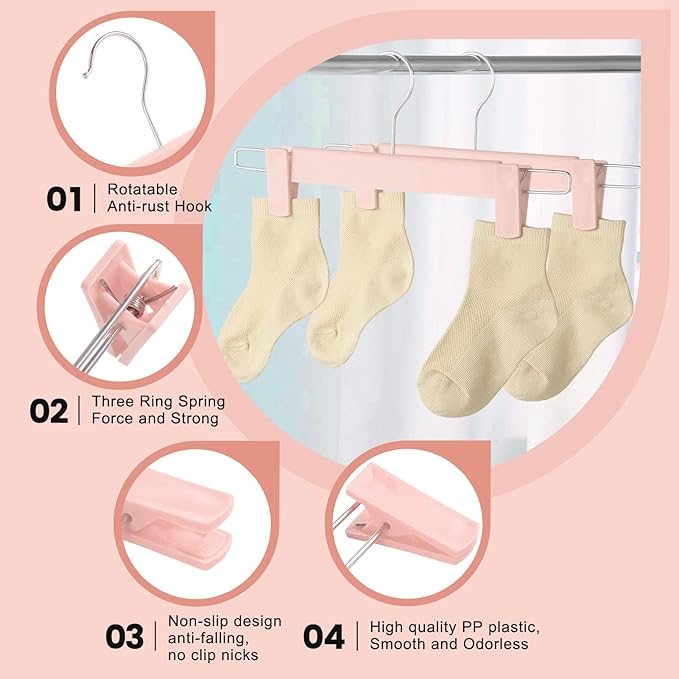 10 Pack Pants Hangers with Adjustable Non-Slip Clips Anti-Rust Hanging Hook for Trouser,Skirts,Jeans,Clothes Hangers Pink