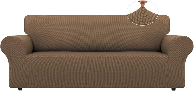 LURKA Stretch Oversized Sofa Slipcovers 1 Piece Couch Covers for 3 Cushion Couch Sofa Furniture Protector Full Sofa Covers with Elastic Bottom for Kids and Pet (Camel, X-Large)