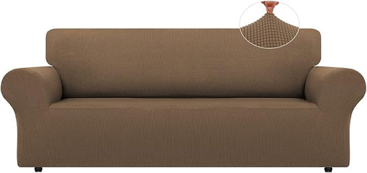 LURKA Stretch Oversized Sofa Slipcovers 1 Piece Couch Covers for 3 Cushion Couch Sofa Furniture Protector Full Sofa Covers with Elastic Bottom for Kids and Pet (Camel, X-Large)