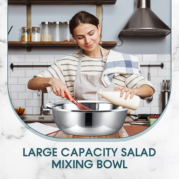 Nuogo 4 Pcs Stainless Steel Mixing Bowls Metal Mixing Bowls Extra Large Basin Salad Basin Deeper Edge Dishwasher Safe Mirror Finish for Home and Commercial, Silver (24 Inch 30 Qt)