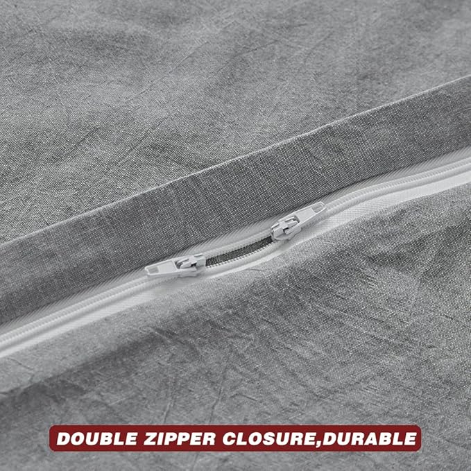 FACE TWO FACE Bedding Duvet Cover Set100% Washed Cotton Duvet Cover Linen Like Textured Breathable Durable Soft Comfy (Queen, Light Grey)