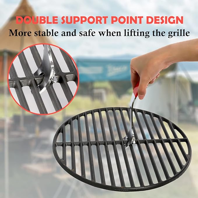 Vankey Cooking Grill Grate Lifter, Carbon Steel Grill Grate Lifter Gripper for Kamado Joe, Big Size Green Egg, Primo Charcoal Grill and Gas Grills