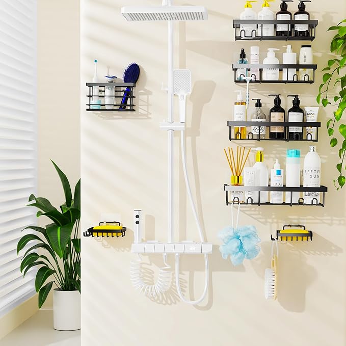 Moforoco 7 Pack Adhesive Shower Organizer Caddy Shelves Rack - Corner Bathroom Storage Organization, Home&Kitchen Decor Inside RV Accessories, Hanging House Apartment Camper Essentials