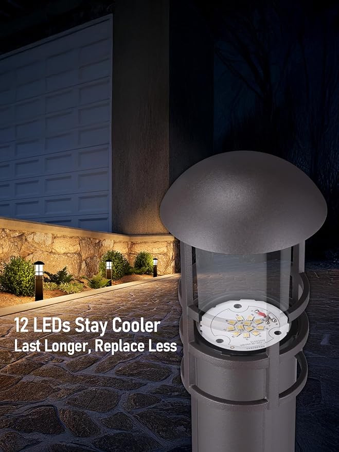 LEONLITE 12-Pack 5CCT Low Voltage Landscape Pathway Lights 3W Landscape Lighting 12-24V LED Bollard Path Lights Wired CRI 90+ Aluminum Pathway Lighting for Walkway Yard Garden, ETL Listed, 1800-5000K