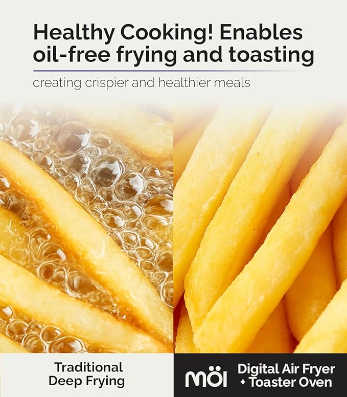 MOI 1700W Air Fryer Toaster Oven - Convection Toaster Oven Air Fryer Combo with 12 Presets - Countertop Ovens for Baking & Frying with Digital Display, Dual Heating, Rotisserie & Dehydrate Function