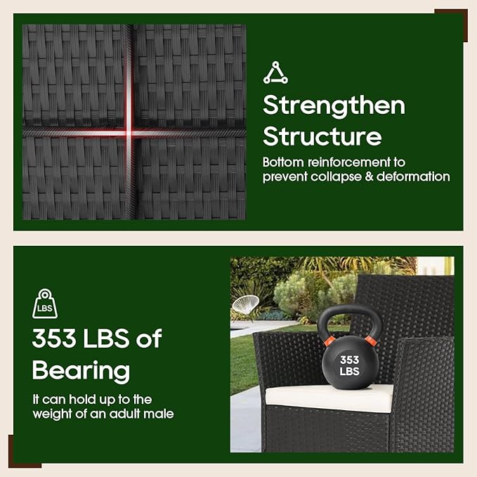 FDW | 4-Piece Patio Furniture Set | Black | Outdoor Wicker Furniture with Coffee Table | Modern Rattan Chairs Conversation Set | Outdoor Seating | Weather-Resistant | for Porch, Garden, Lawn