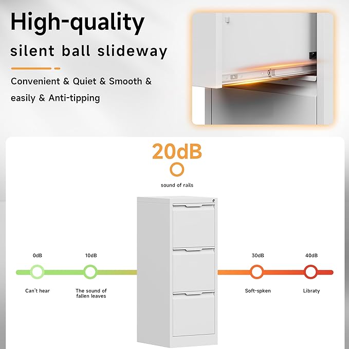 Bestoo 17.8" D File Cabinet, 3 Drawer Metal Filing Cabinets with Lock, Locking Vertical File Cabinet for Letter/Legal/A4/F4 Size, Easy Assemble (White)