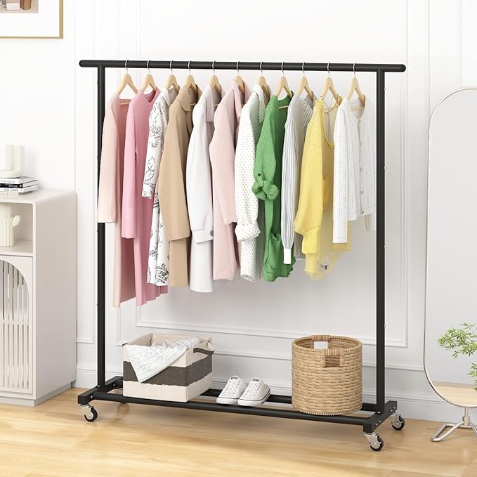 Buzowruil Metal Rolling Clothing Rack Adjustable Freestanding Garment Organizer with Wheels, Space-Saving Design for Home, Closet, Office, or Retail,Black