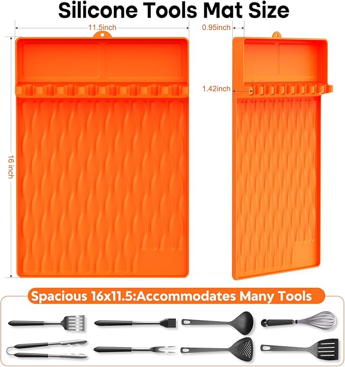 Blackstone Silicone Grill Tool Mat with Drip Pad, Side Mat for Outdoor Kitchen Countertop - Orange