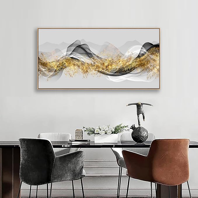 Tucai Decor Wall Art Modern light Luxury Abstract Gold ink Landscape Canvas Wall Art for Living Room and Bedroom Color Pictures Artwork Home Decor Canvas Print Wall Decor Ready to Hang 20x40inch (Framed)