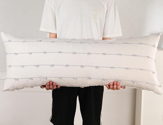 Long Lumbar Throw Pillow Cover 14x36,Stripe Pattern Cotton Grey Boho Extra Long Decorative Pillow Cover Pillow Case Cushion Cover for Bed Sofa Couch Farmhouse,Skinny Modern Accent