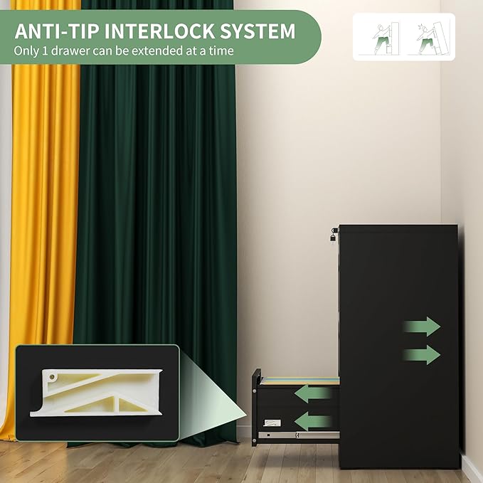 AQY 3 Drawer File Cabinet with Lock,Filing Cabinets for Home Office,Metal File Cabinet 18" Deep Vertical Storage Drawer for Hanging A4/F4/Letter/Legal Size Files, Assembly Required