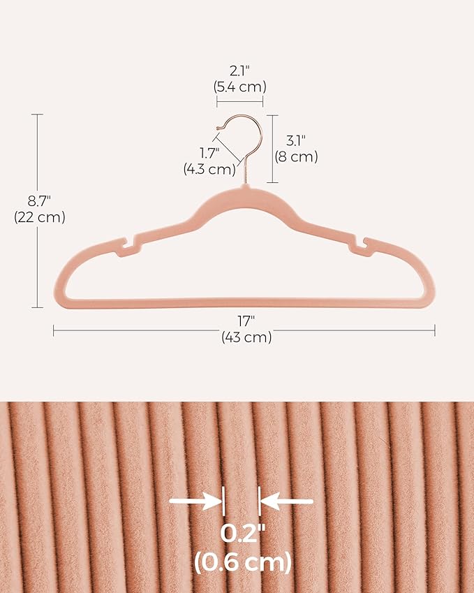 SONGMICS Velvet Hangers 100 Pack, Non-Slip Clothes, Suit With Shoulder Notches, Pants Bar, 360 Swivel Hook, Space-Saving, for Closet, Jelly Pink UCRF029R100