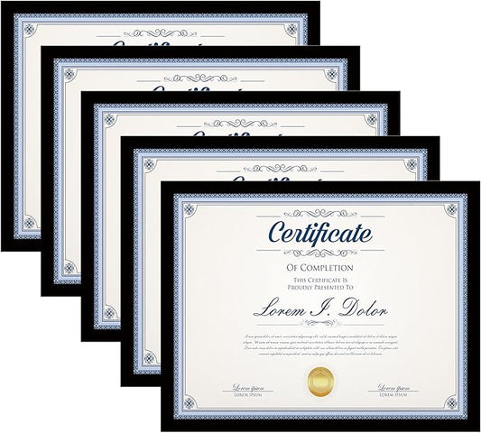 8.5x11 Picture Frame Set of 5,Black 8.5x11 Photo Frames Bulk for Document Certificate Award Diploma, Wall Hanging or Tabletop Display