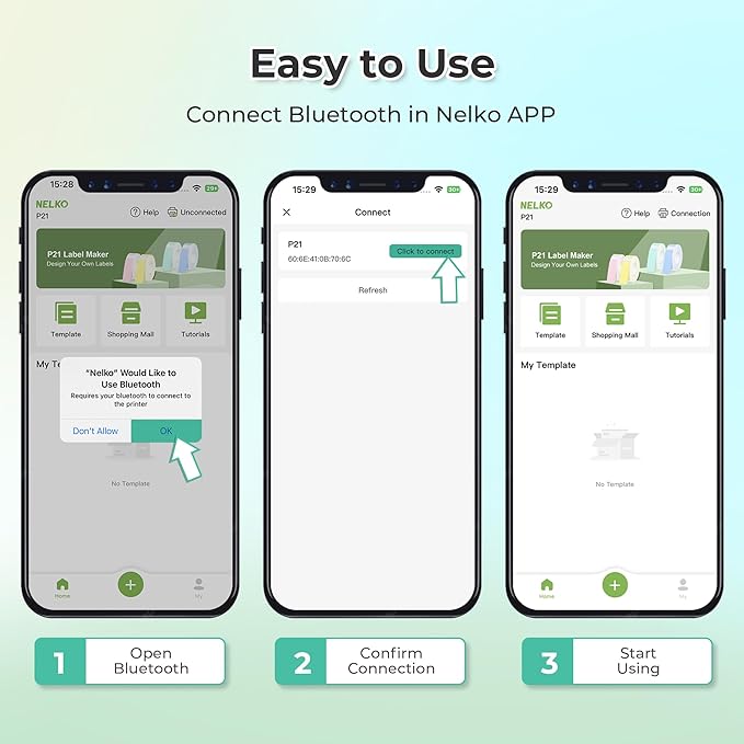 Nelko Label Maker Machine with Tape, P21 Bluetooth Label Printer, Wireless Mini Label Makers with Multiple Templates for School Office Home, Blue