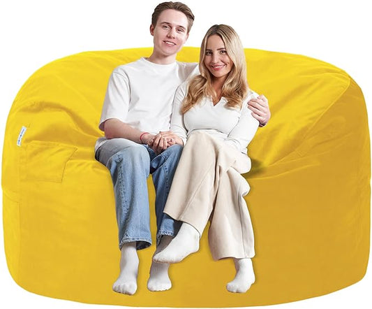 5FT Bean Bag Chair with Ultra Soft Velvet Cover Bean Bag Sofa with Memory Foam Bean Bag Chairs with Large Size Lazy Sofa for Dorm Office Living Room Bedroom Yellow 5'