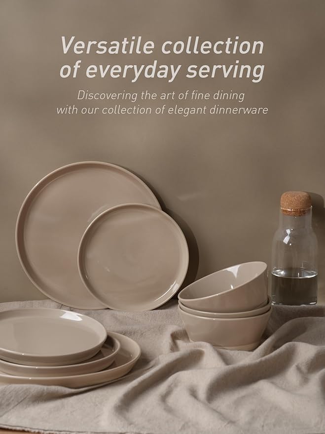 Famiware Saturn Speckled Dinnerware Sets for 4 (12 Pieces), Stoneware Plates and Bowls Dish Set - Chip and Scratch Resistant, Microwave and Dishwasher Safe, Cinnamon Brown