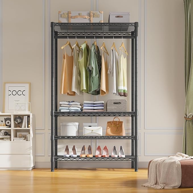 VIPEK V1 Wire Garment Rack 4 Tiers Heavy Duty Clothes Racks for Hanging Clothes Large Clothing Rack Freestanding Closet with Hanging Rod, 35.4'' L X 15.7'' W X 70.9'' H, Max Load 500LBS, Black